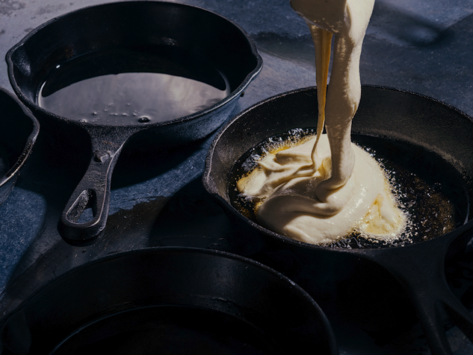 A GIF of pancakes being prepared at the restaurant Hellbender in Queens New York.