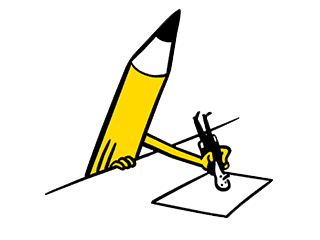 A pencil writing with an upsidedown person on a piece of paper