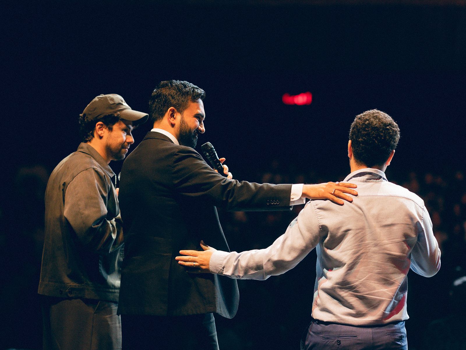 Ramy Youssef Zohran Mamdani and Mahmoud Khalil together onstage.