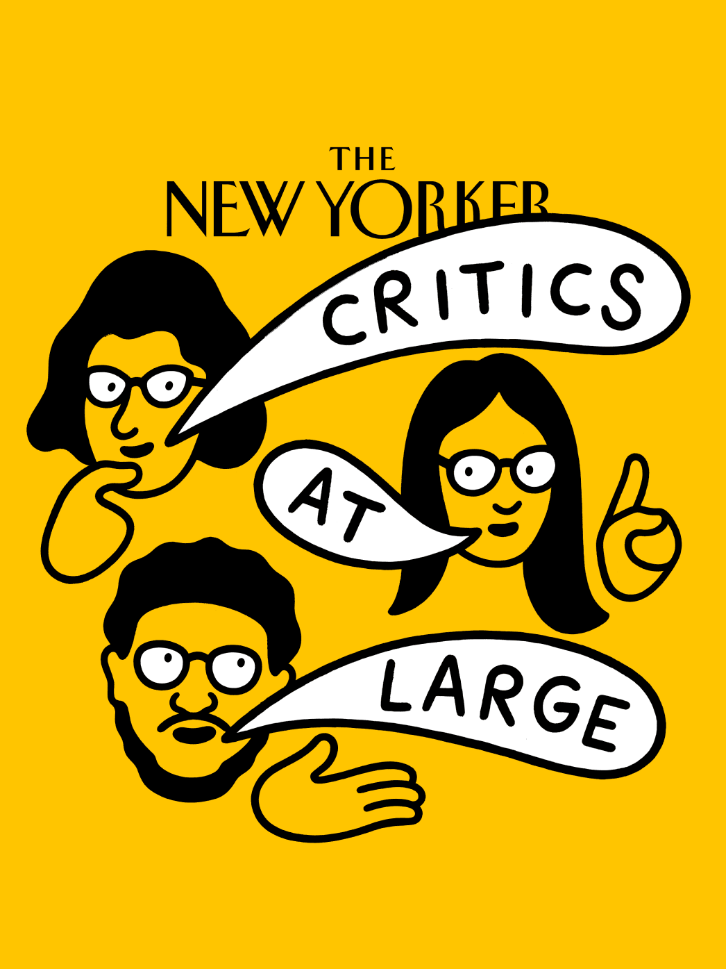 Portraits of the hosts for Critics at Large podcast.
