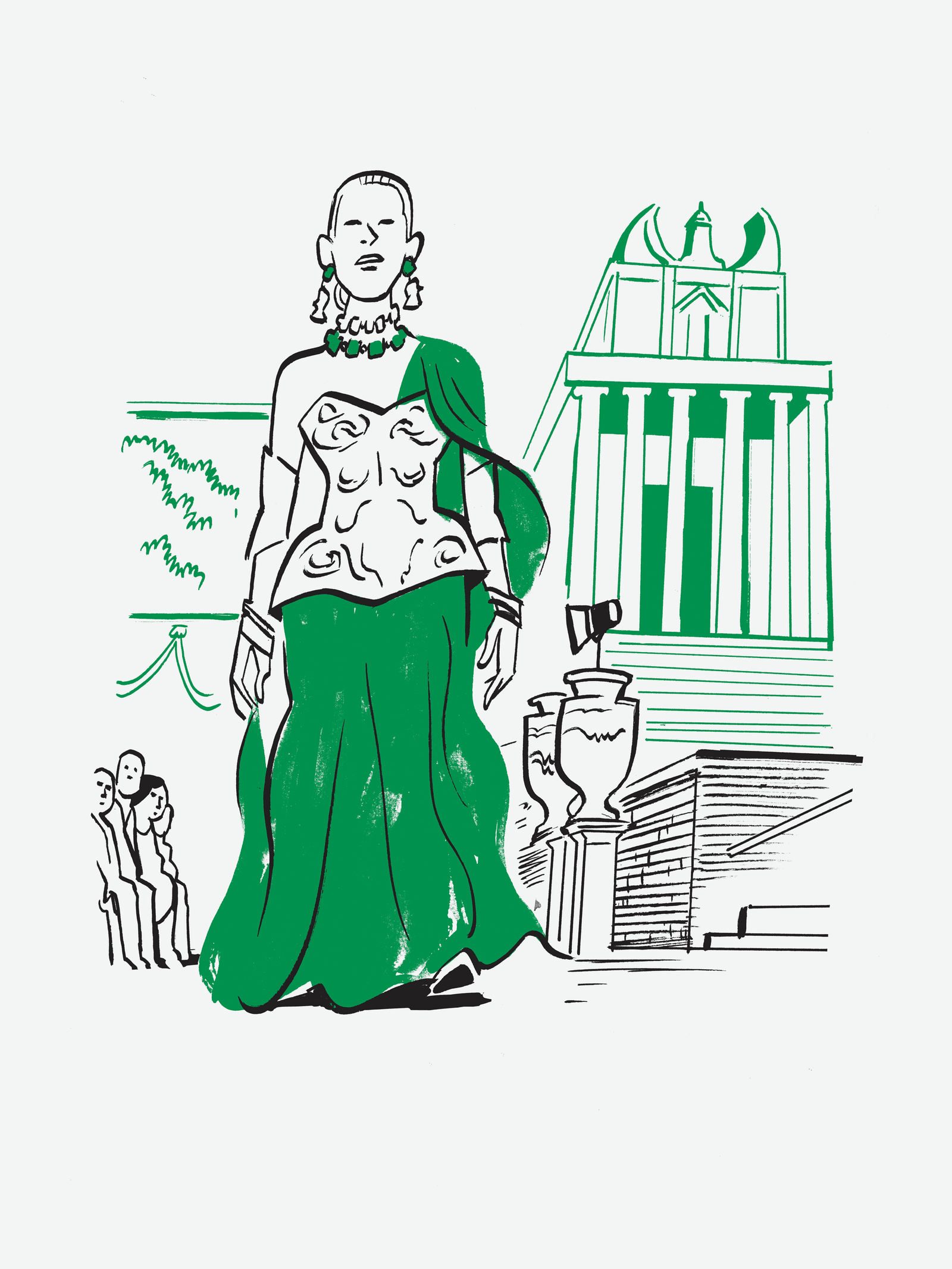 A women in green dress.