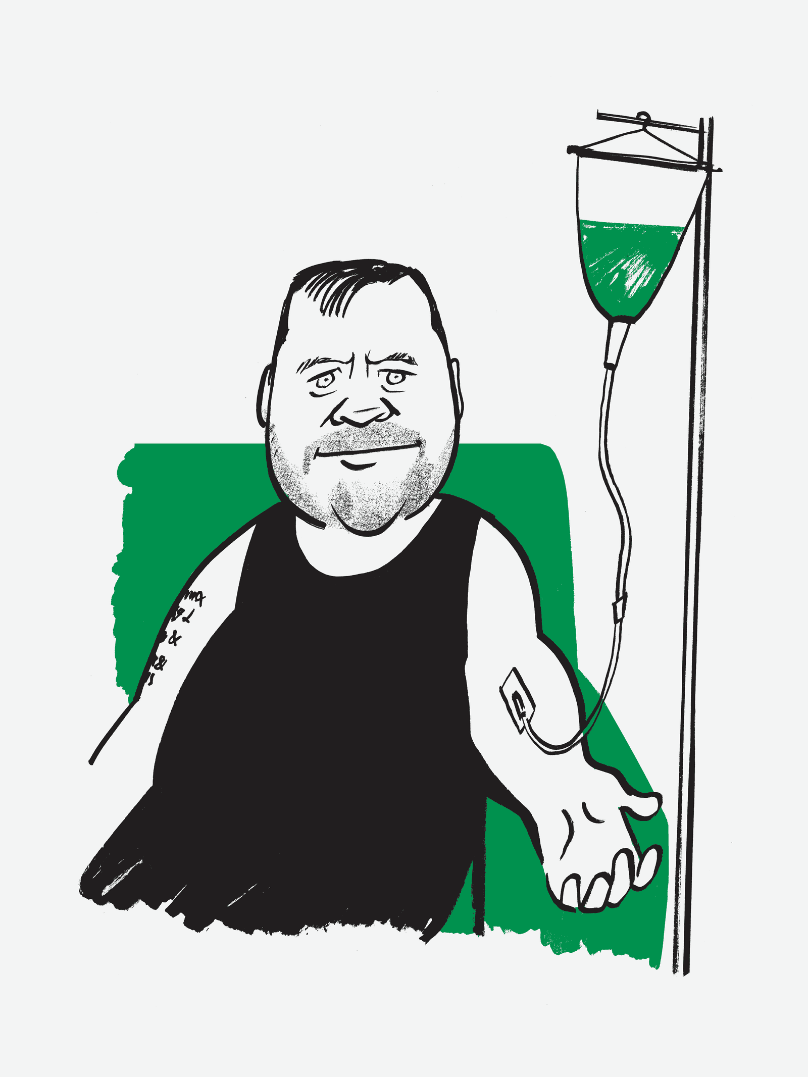 A man with IV in his arm.